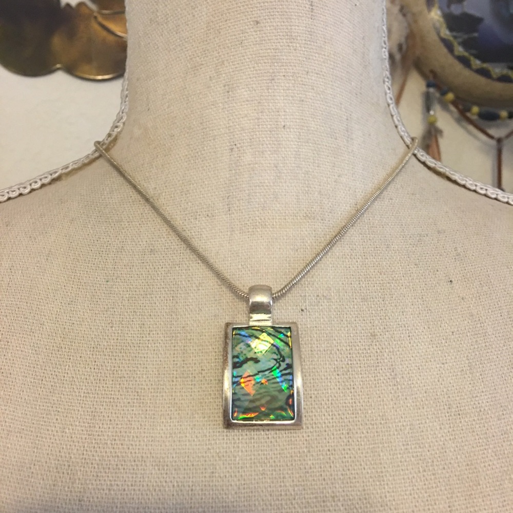 Faceted rainbow prism glass pendant on chain